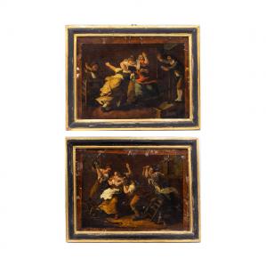 Par de Gravuras Antigas Aquareladas, "Baruffe", Século XVIII